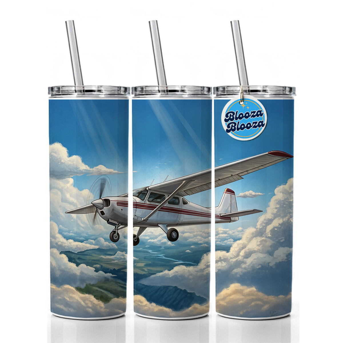 Private Single Prop Plane In Flight Skinny Tumbler 20oz with Straw Insulated Water Bottle Gift