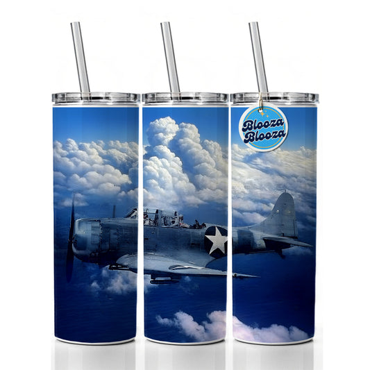 SBD Dauntless WWII United States Navy Dive Bomber Carrier Plane Skinny Tumbler 20oz with Straw Insulated Water Bottle Gift