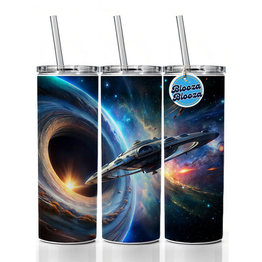 Starship Spaceship Coming Out Of Space Wormhole Skinny Tumbler 20oz with Straw Insulated Water Bottle Gift