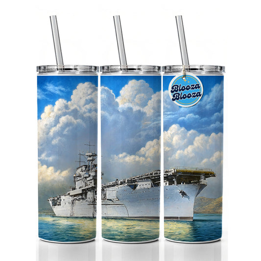 USS Yorktown Class Aircraft Carrier WWII US Navy Skinny Tumbler 20oz with Straw Insulated Water Bottle Gift