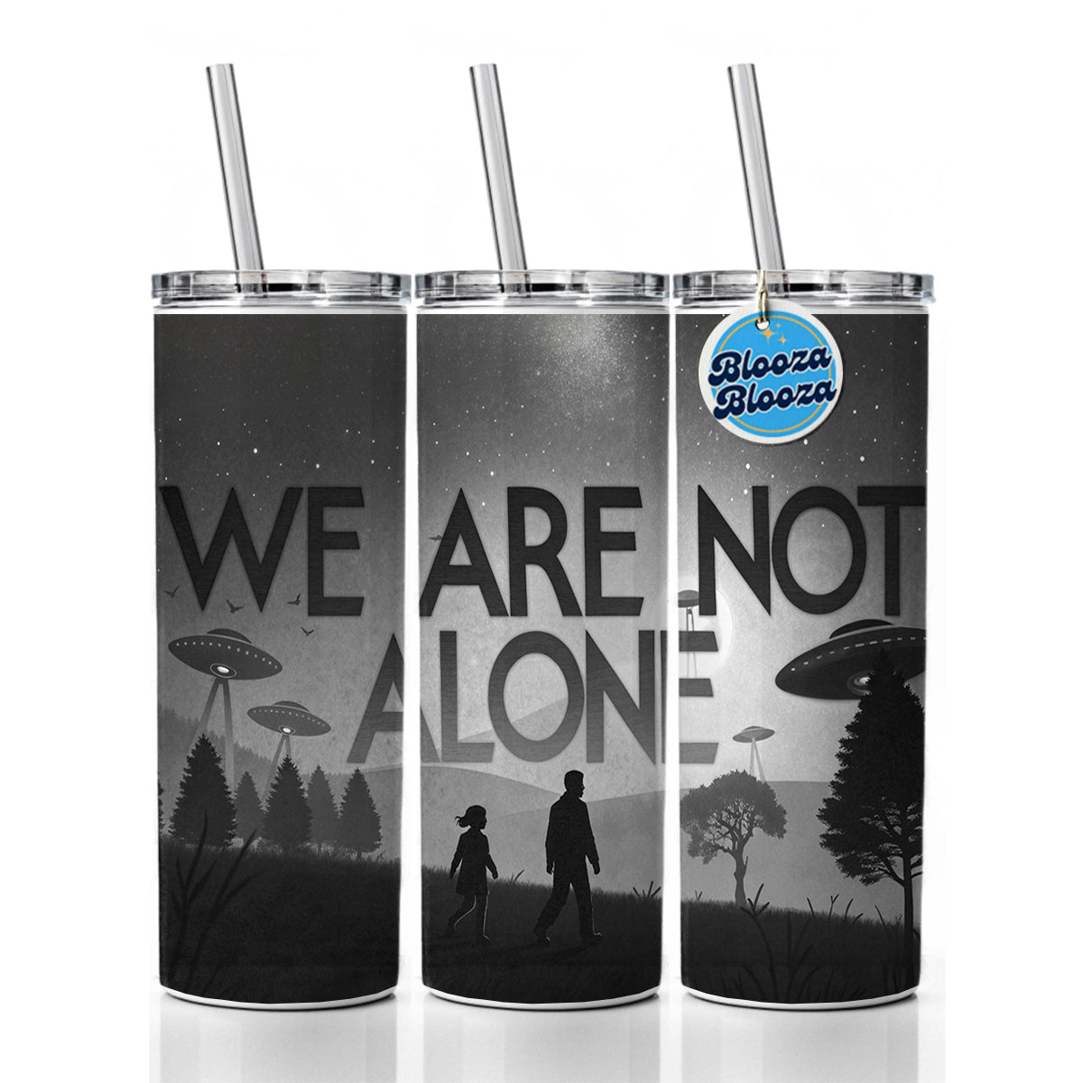 We Are Not Alone Retro Funny Alien Invasion Skinny Tumbler 20oz with Straw Insulated Water Bottle Gift
