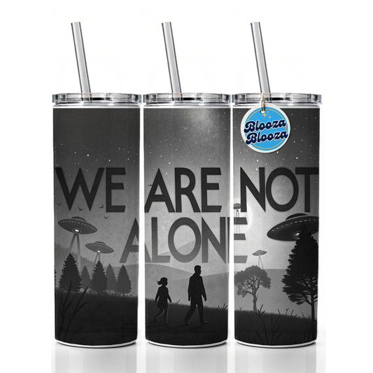 We Are Not Alone Retro Funny Alien Invasion Skinny Tumbler 20oz with Straw Insulated Water Bottle Gift