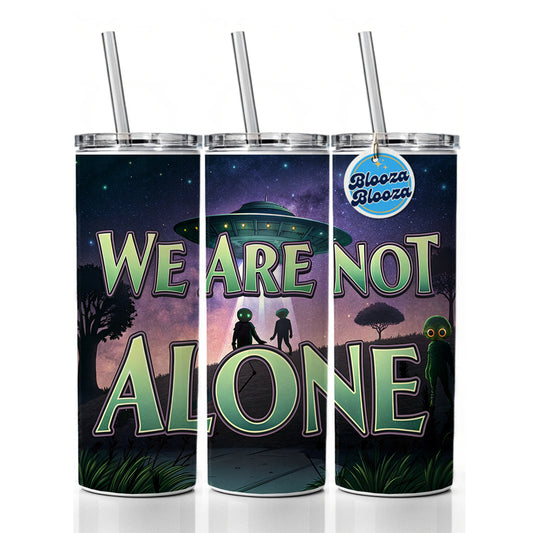 We Are Not Alone UFO Aliens Skinny Tumbler 20oz with Straw Insulated Water Bottle Gift