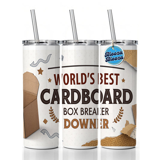 World's Best Cardboard Box Breaker Downer Funny Skinny Tumbler 20oz with Straw Insulated Water Bottle Gift