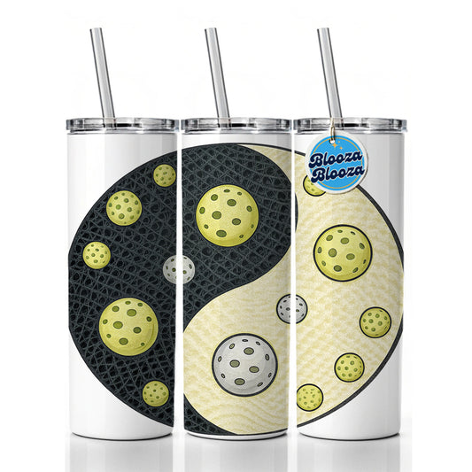 Yin Yang Funny Pickleball Pattern Skinny Tumbler 20oz with Straw Insulated Water Bottle Gift