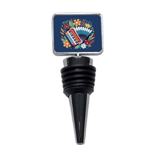 Accordion Music Floral Motif Wine Bottle Stopper