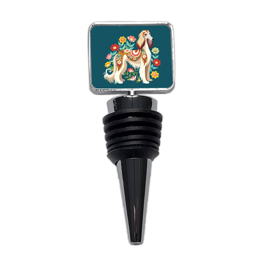 Afghan Hound Dog Floral Flowers Wine Bottle Stopper