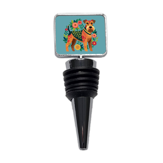 Airedale Terrier Dog Floral Flowers Wine Bottle Stopper