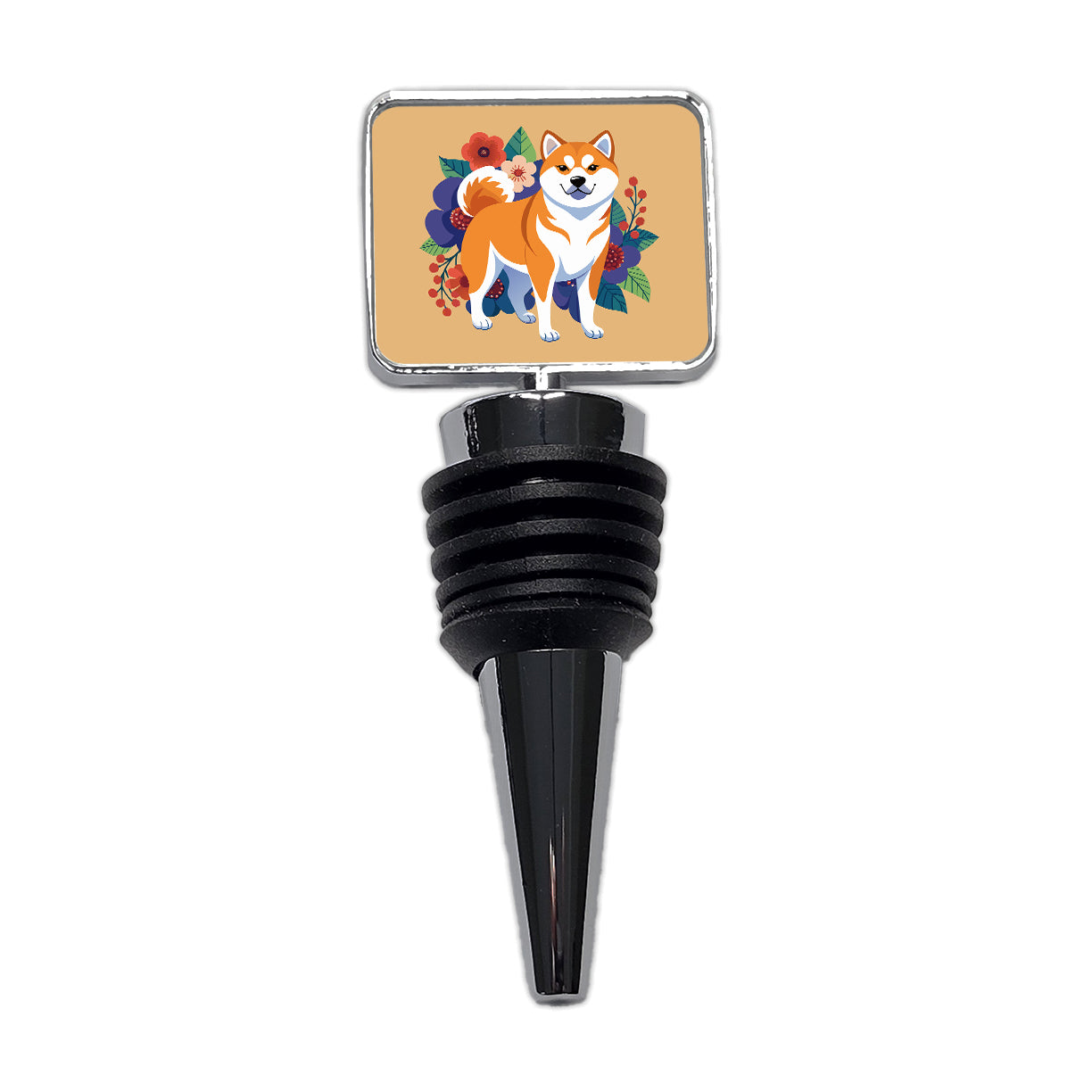 Akita Dog Floral Flowers Wine Bottle Stopper
