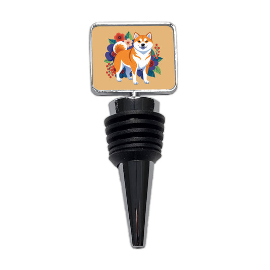 Akita Dog Floral Flowers Wine Bottle Stopper