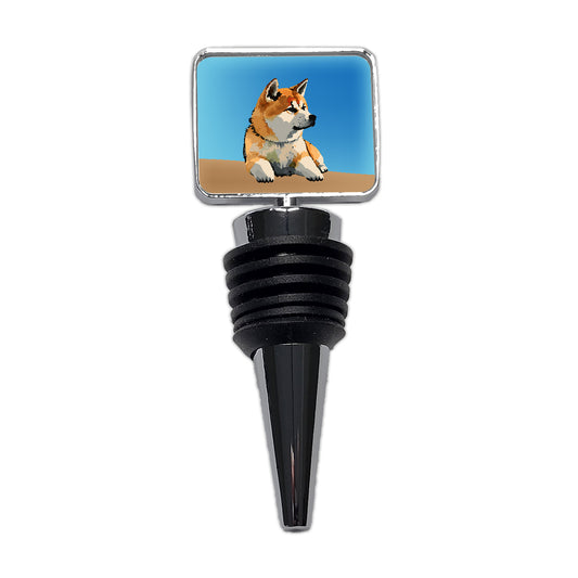 Akita Dog Watercolor Wine Bottle Stopper