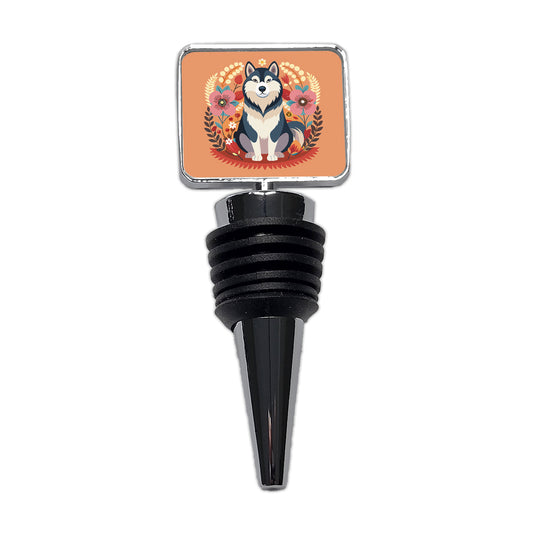 Alaskan Malamute Dog Floral Flowers Wine Bottle Stopper