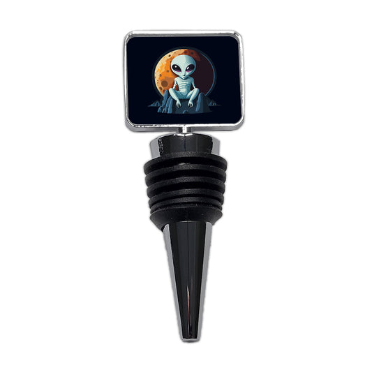 Alien Sitting Moon Planet Space Wine Bottle Stopper