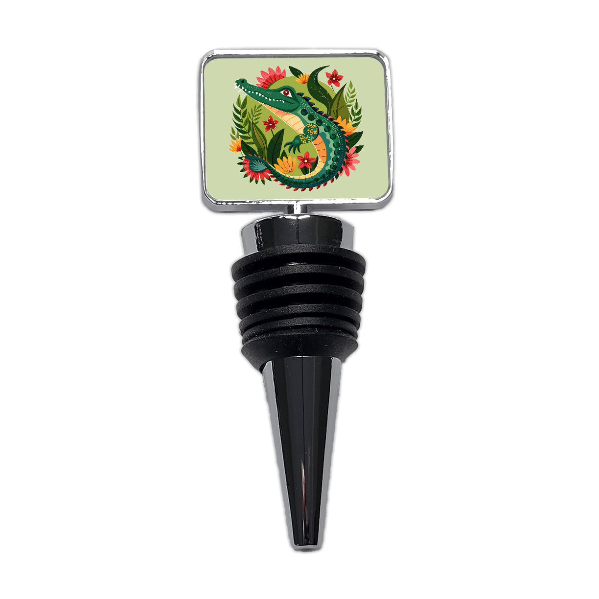 Alligator Floral Flowers Wine Bottle Stopper