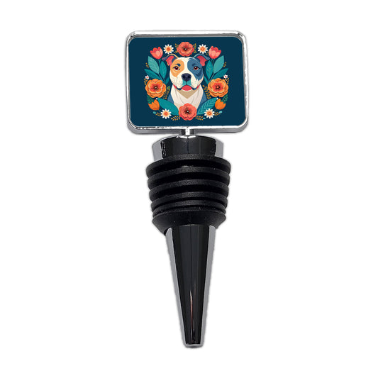 American Bulldog Dog Floral Flowers Wine Bottle Stopper