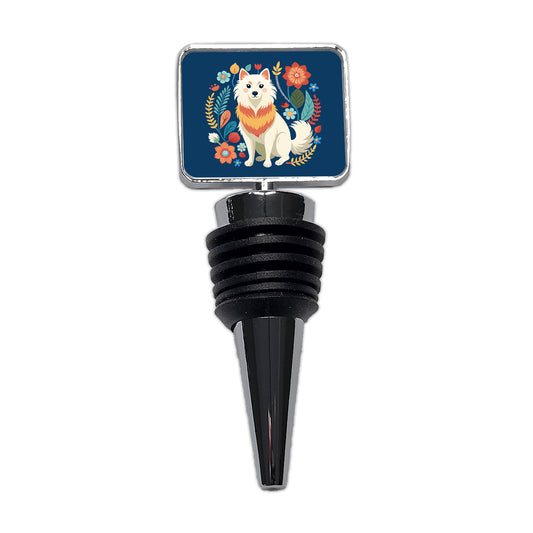 American Eskimo Dog Floral Flowers Wine Bottle Stopper