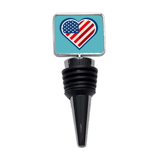 American Flag in Heart Patriotic USA United States Wine Bottle Stopper