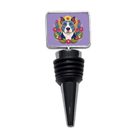 American Pit Bull Terrier Dog Floral Flowers Wine Bottle Stopper