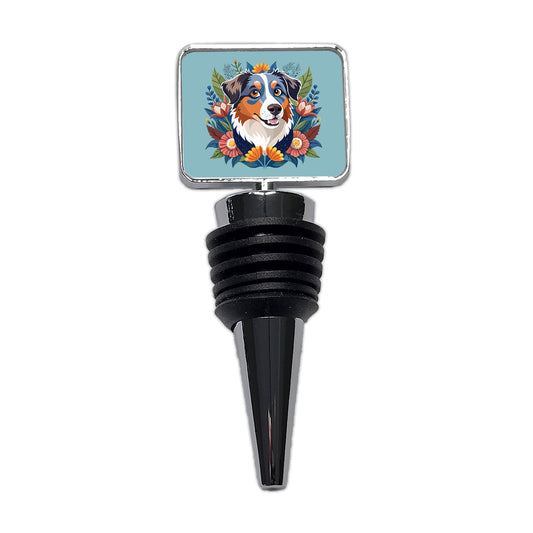 Australian Shepherd Dog Floral Flowers Wine Bottle Stopper