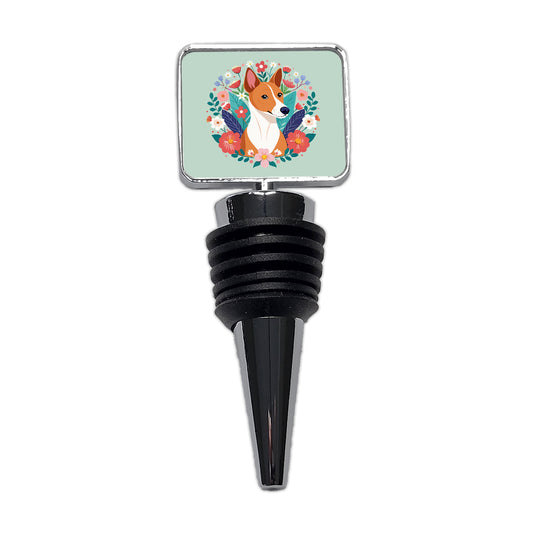 Basenji Dog Floral Flowers Wine Bottle Stopper