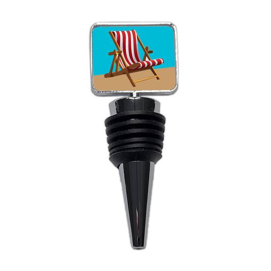 Beach Chair Red White Stripe Vacation Wine Bottle Stopper