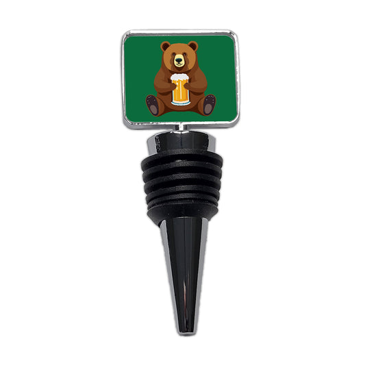 Bear Drinking Beer Sitting Funny Wine Bottle Stopper