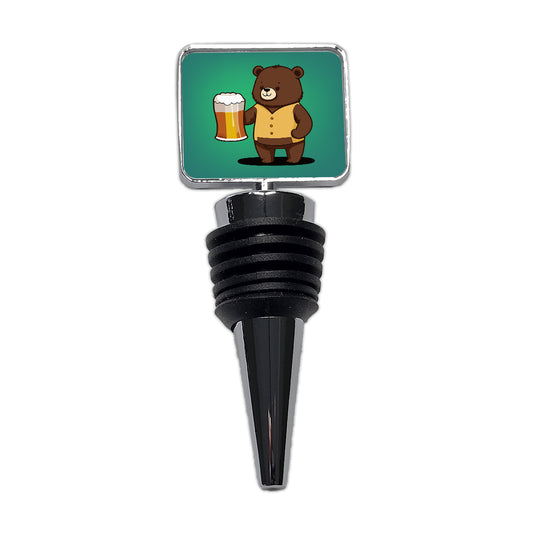 Bear Drinking Beer Standing Funny Wine Bottle Stopper