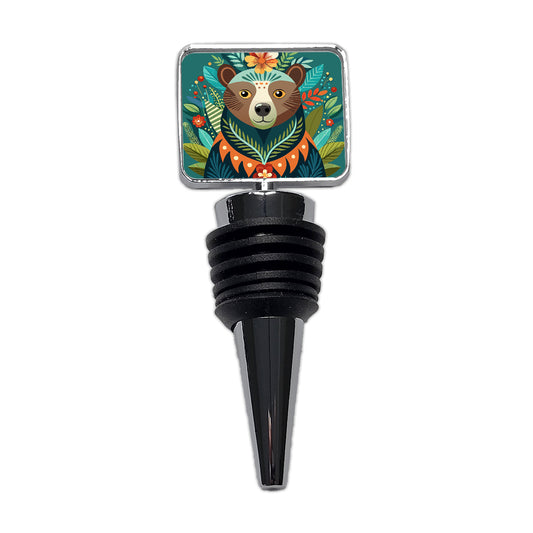 Bear Floral Flowers Wine Bottle Stopper