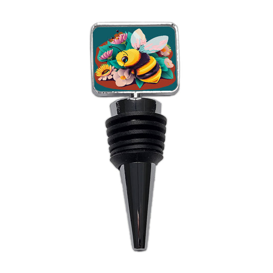 Bee and Flowers Floral Wine Bottle Stopper