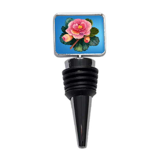 Begonia Flower Watercolor Wine Bottle Stopper