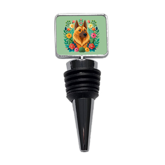 Belgian Shepherd Dog Floral Flowers Wine Bottle Stopper