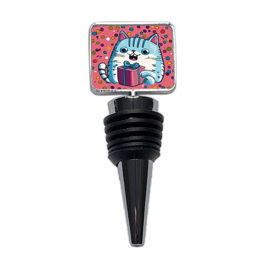 Birthday Cat Blue Funny Wine Bottle Stopper