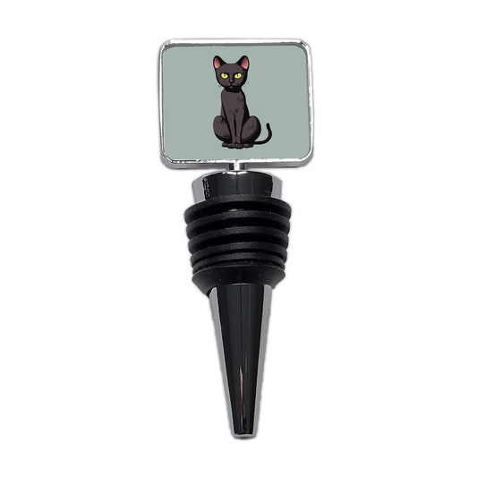 Black Bombay Cat Sitting Wine Bottle Stopper