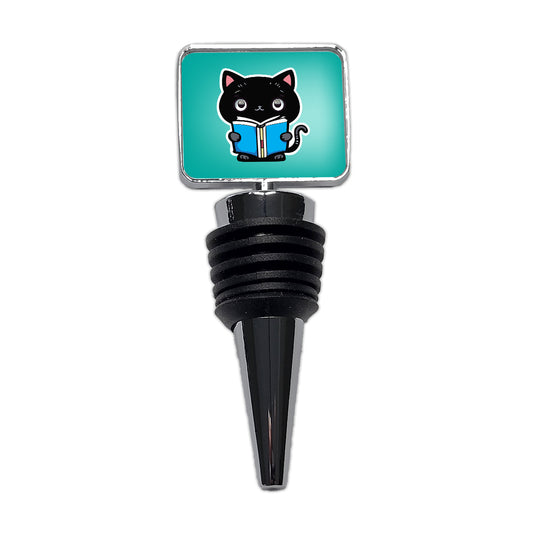 Black Cat Reading Book Wine Bottle Stopper