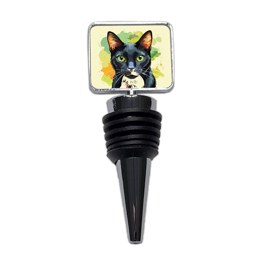 Black Cat Watercolor Wine Bottle Stopper
