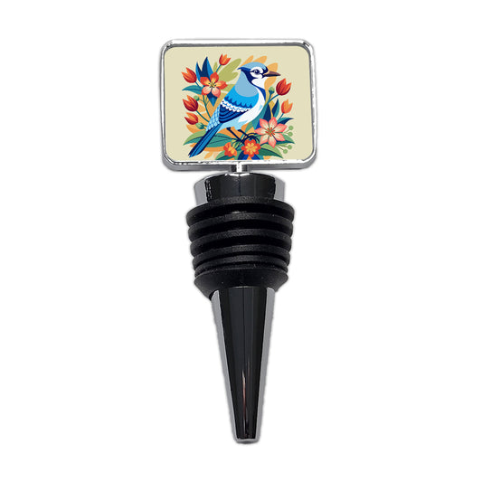 Blue Jay Floral Flowers Wine Bottle Stopper