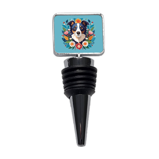 Border Collie Dog Floral Flowers Wine Bottle Stopper