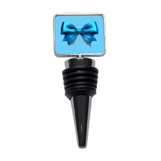 Bow Cheerleading Coquette Blue Wine Bottle Stopper