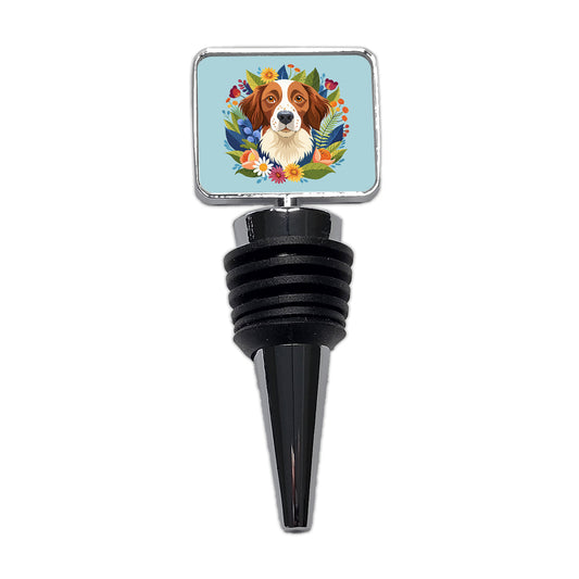 Brittany Spaniel Dog Floral Flowers Wine Bottle Stopper