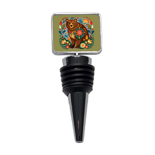 Brown Bear Floral Motif Wine Bottle Stopper