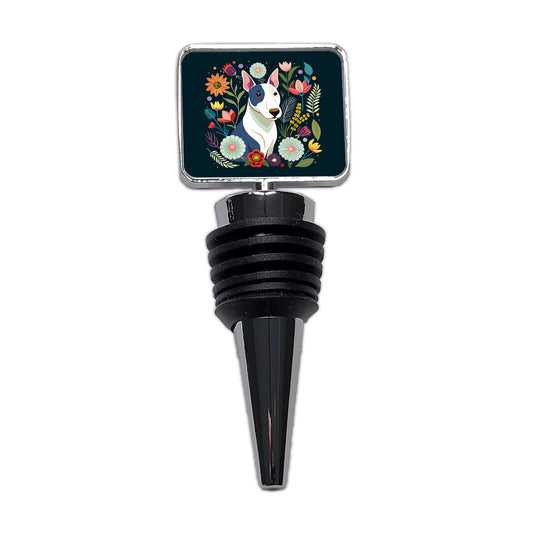 Bull Terrier Dog Floral Flowers Wine Bottle Stopper