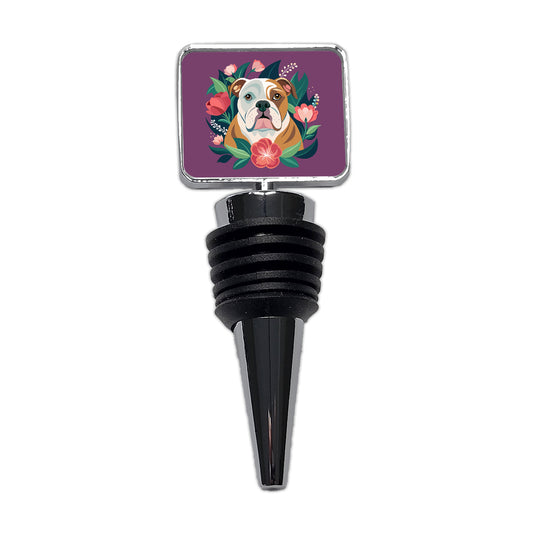 Bulldog Dog Floral Flowers Purple Background Wine Bottle Stopper