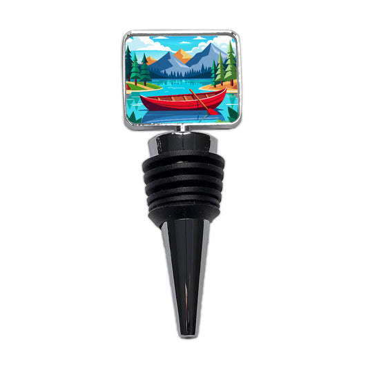 Canoe on Lake Red Wine Bottle Stopper