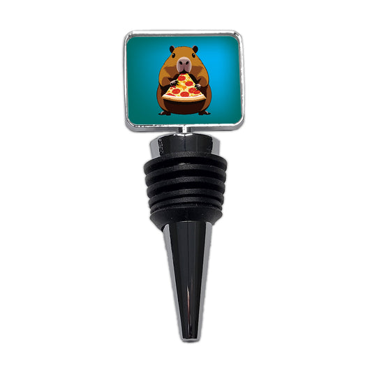 Capybara Eating Pizza Funny Wine Bottle Stopper