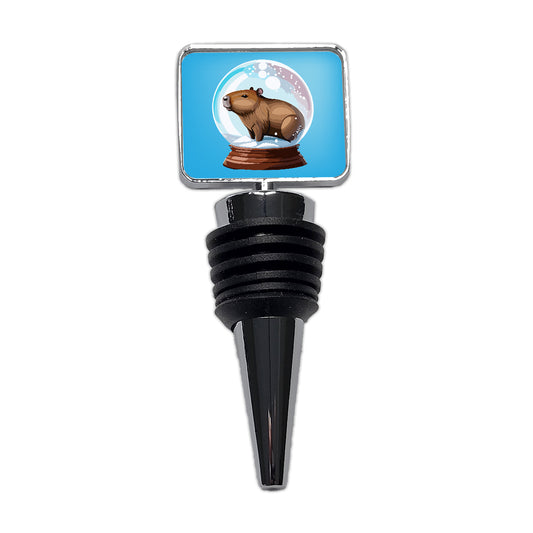 Capybara in a Snow Globe Christmas Wine Bottle Stopper