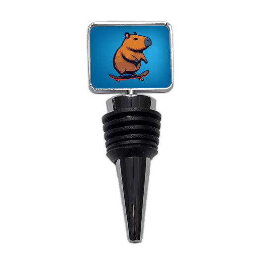 Capybara Riding Skateboard Skater Funny Wine Bottle Stopper