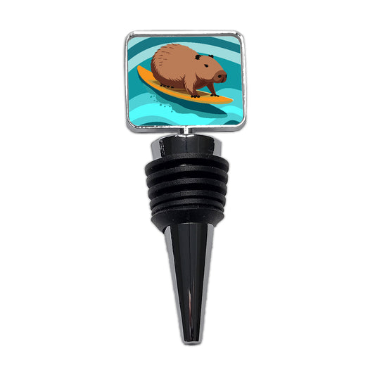 Capybara Surfing Surfer Ocean Funny Wine Bottle Stopper