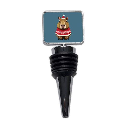 Capybara Wearing Christmas Sweater Funny Wine Bottle Stopper