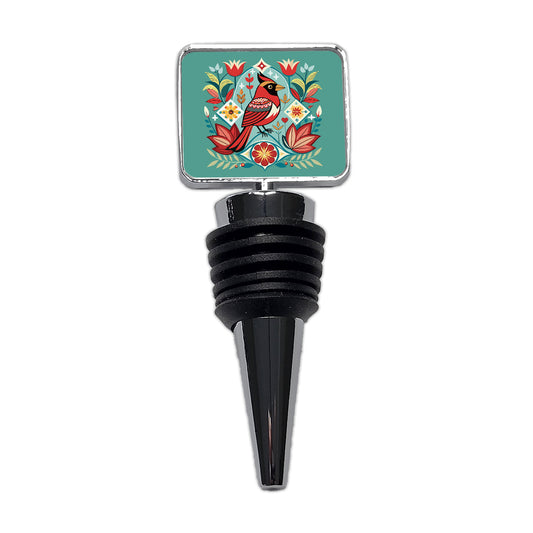 Cardinal Bird Floral Flowers Wine Bottle Stopper
