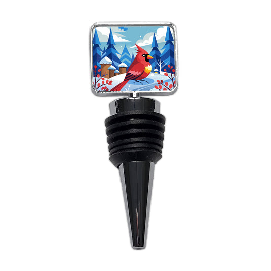 Cardinal in Winter Snow Scene Wine Bottle Stopper